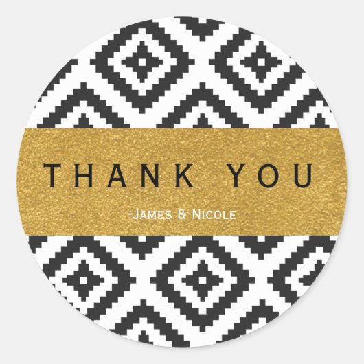 白黒の幾何学模様と金ゴールドシール ラウンドシール (正面)
