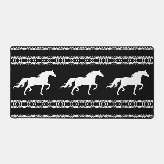 白黒の幾何学模様と馬 デスクマット (正面)