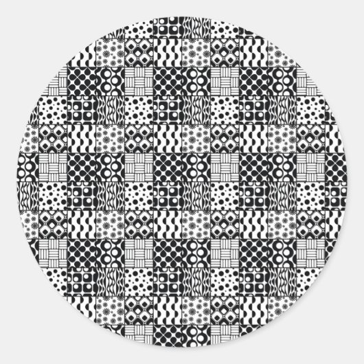 白黒の幾何学模様のグリッド， 01 ラウンドシール (正面)