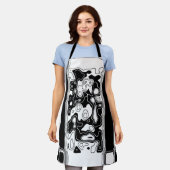 白黒の幾何学模様1 エプロン (着用した状態)