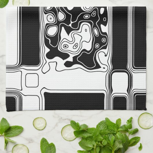 白黒の幾何学模様1 キッチンタオル (折り畳み)