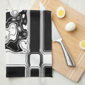 白黒の幾何学模様1 キッチンタオル (四つ折り)