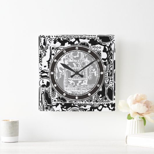 白黒の幾何学模様25 スクエア壁時計 (ホーム)