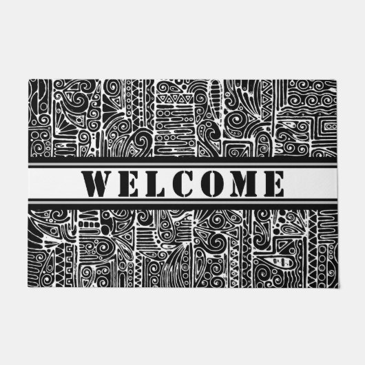 白黒の幾何学模様2 ドアマット (正面)