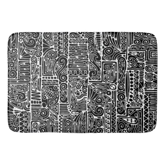 白黒の幾何学模様2 バスマット (正面)