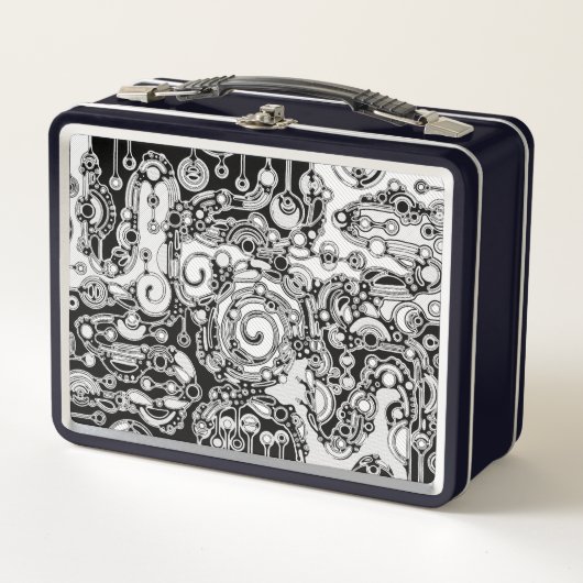 白黒の幾何学模様3 メタルランチボックス (正面)