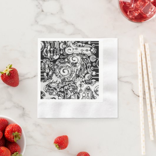 白黒の幾何学模様3 縁ありカクテルナプキン (インサイチュ)