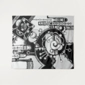 白黒の幾何学模様4 タペストリー (正面(横))