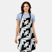 白黒の幾何学模様 エプロン (着用した状態)