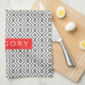 白黒の幾何学模様 キッチンタオル (四つ折り)