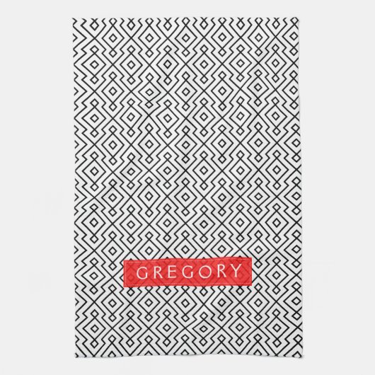 白黒の幾何学模様 キッチンタオル (縦)