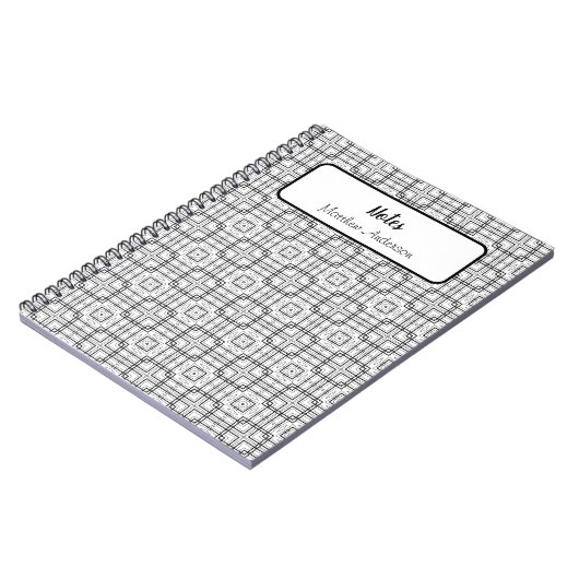 白黒の幾何学正方形パターン緩和曲線 ノートブック (左側)