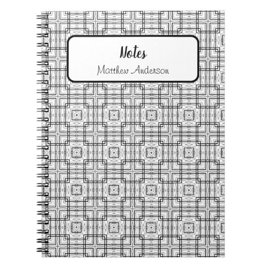 白黒の幾何学正方形パターン緩和曲線 ノートブック (正面)