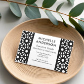 白黒の幾何学的くもの巣モダン光学芸術 名刺