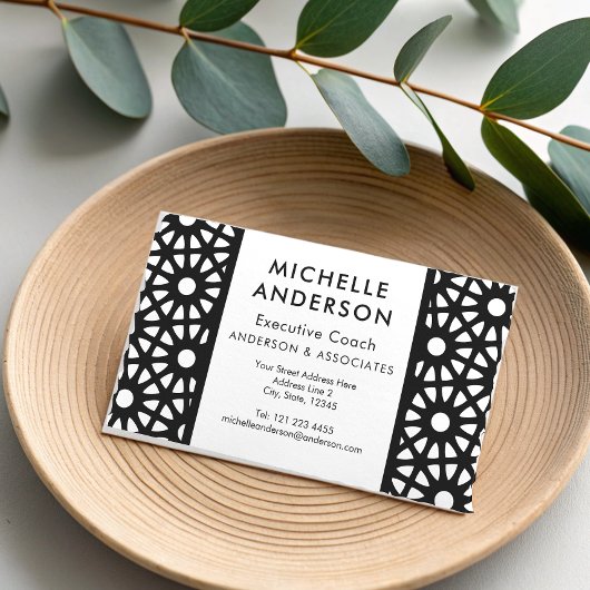 白黒の幾何学的くもの巣モダン光学芸術 名刺