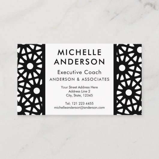 白黒の幾何学的くもの巣モダン光学芸術 名刺 (正面)