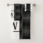 白黒の幾何学的な四角形と線 バスタオルセット (インサイチュ)