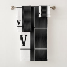 白黒の幾何学的な四角形と線 バスタオルセット