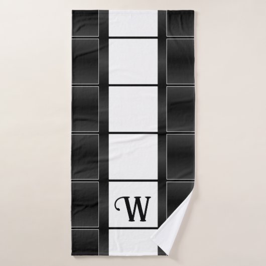 白黒の幾何学的な四角形と線 バスタオルセット (バスタオル)