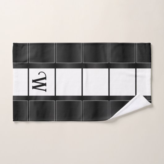 白黒の幾何学的な四角形と線 バスタオルセット (ハンドタオル)