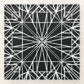 白黒の幾何学的な対称性 ガラスコースター (正面)