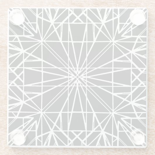 白黒の幾何学的な対称性 ガラスコースター (裏面)