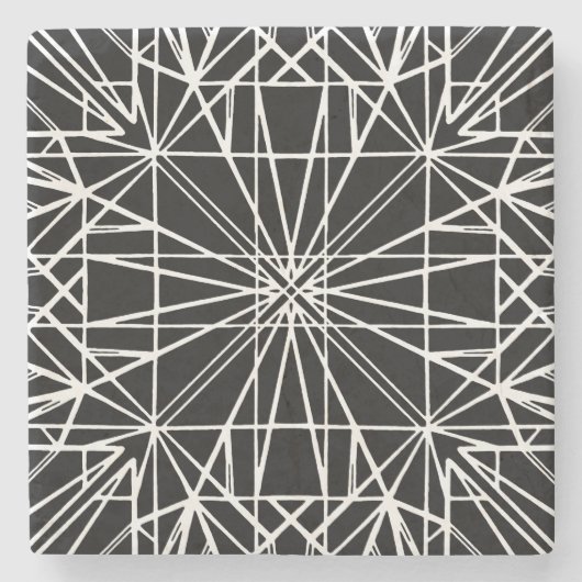 白黒の幾何学的な対称性 ストーンコースター (正面)