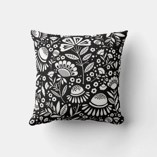 白黒の幾何学的な庭の花パターン クッション (裏面)