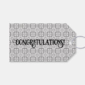 白黒の幾何学的な正方形パターン ギフトタグ (正面(横))