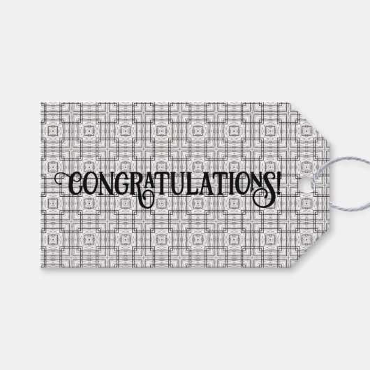 白黒の幾何学的な正方形パターン ギフトタグ (正面(横))