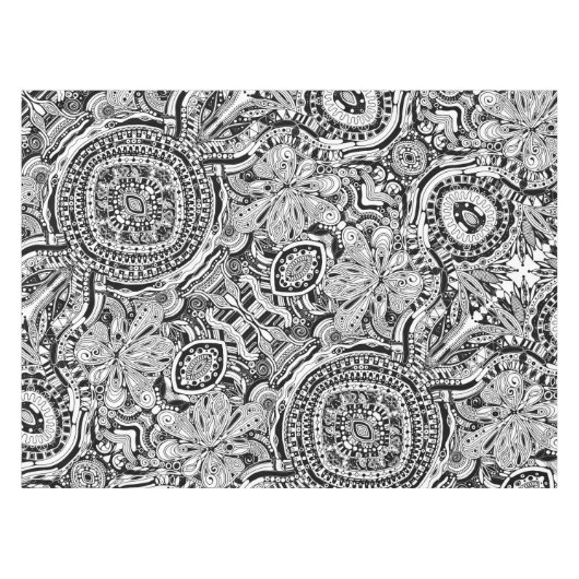 白黒の幾何学的アート15 テーブルクロス (正面(横))