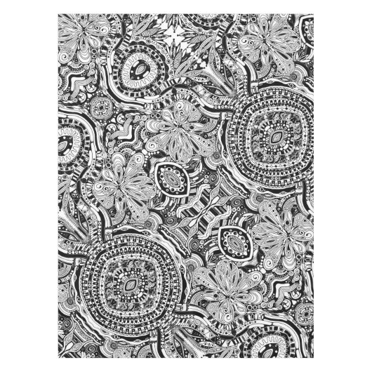 白黒の幾何学的アート15 テーブルクロス (正面)