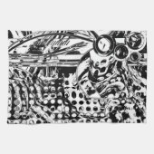 白黒の幾何学的アート20 キッチンタオル (横)