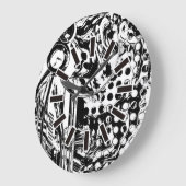 白黒の幾何学的アート20 ラージ壁時計 (傾斜)