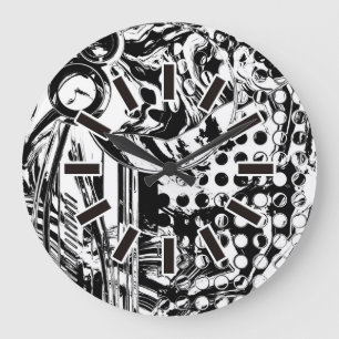 白黒の幾何学的アート20 ラージ壁時計