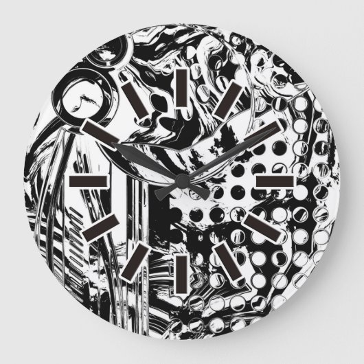 白黒の幾何学的アート20 ラージ壁時計 (正面)