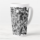 白黒の幾何学的アート25 カフェラテマグ (右アングル)