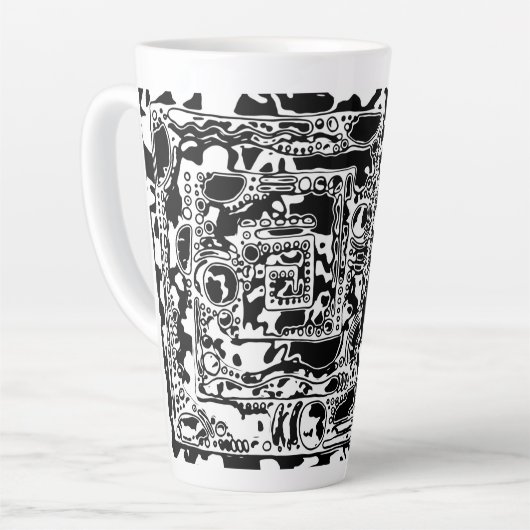 白黒の幾何学的アート25 カフェラテマグ (左アングル)