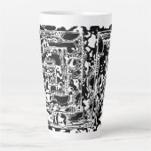 白黒の幾何学的アート25 カフェラテマグ (正面)