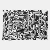 白黒の幾何学的アート25 キッチンタオル (横)