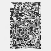 白黒の幾何学的アート25 キッチンタオル (縦)
