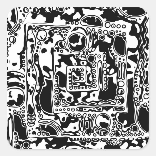 白黒の幾何学的アート25 スクエアシール (正面)