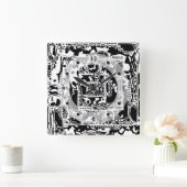 白黒の幾何学的アート25 スクエア壁時計 (ホーム)