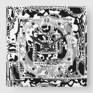 白黒の幾何学的アート25 スクエア壁時計