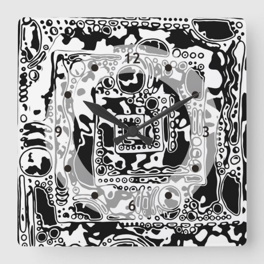 白黒の幾何学的アート25 スクエア壁時計 (正面)