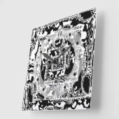 白黒の幾何学的アート25 スクエア壁時計 (傾斜)