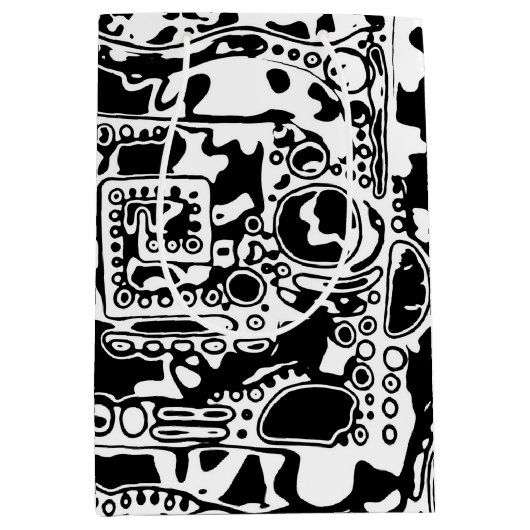 白黒の幾何学的アート25 ミディアムペーパーバッグ (正面)