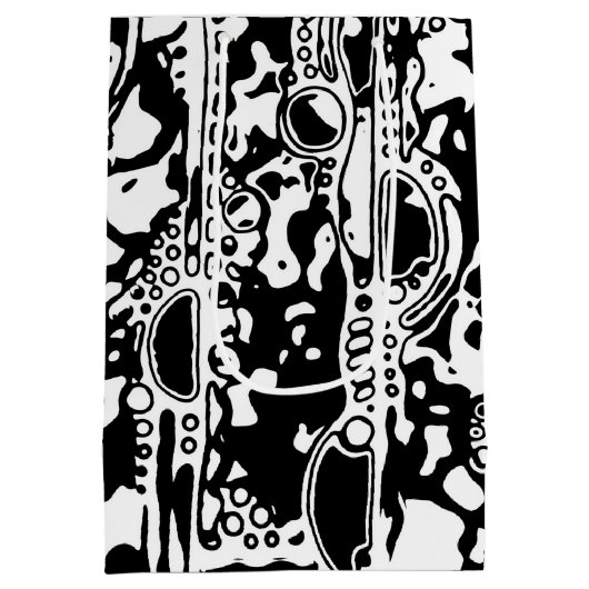 白黒の幾何学的アート25 ミディアムペーパーバッグ (裏面)