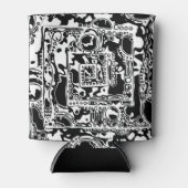 白黒の幾何学的アート25 缶クーラー (正面)