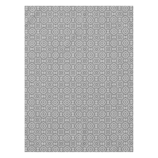 白黒の幾何学的エスニックパターンオーナメント テーブルクロス (正面)